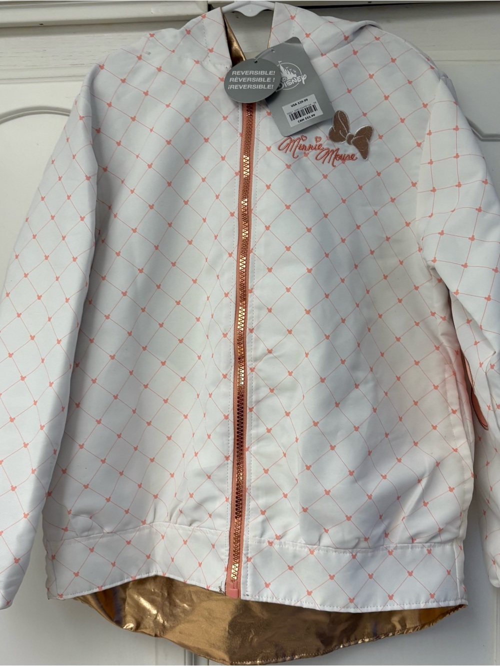 Disney Minnie Mouse Reversible Raincoat - White with Rose Gold